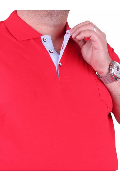MocGrande Large Size Lycra Classic Pocket Polo T-Shirt 11501 Red