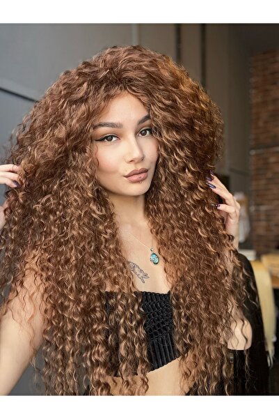 Suzan Peruk Afro Dalga El Yapımı Peruk Sıcak Kahve