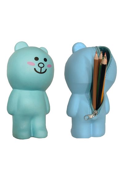 FLY COLOR Cute Bear Silicone Pencil Case Pen Holder with Teddy Bear Figure