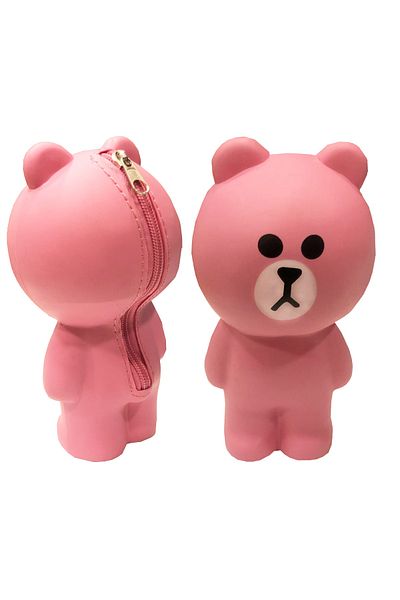 FLY COLOR Cute Silicone Pencil Case with Teddy Bear Figure - Gift Storage Box