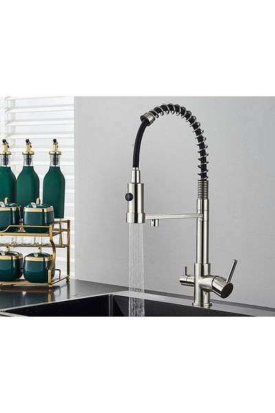OEM Dual Flow Water Purification Battery - Spiral Fountain and Outlet Matte Chrome
