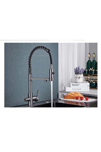OEM Kitchen Sink Faucet with Dual Flow Water Purification Outlet and Spiral Fountain 7 Years Warranty Imported Anthracite