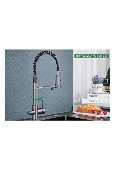 OEM Kitchen Sink Faucet with Dual Flow Water Purification Outlet and Spiral Fountain 7 Years Warranty Imported Anthracite