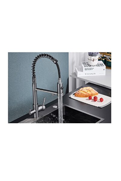 OEM Kitchen Sink Faucet with Dual Flow Water Purification Outlet and Spiral Fountain 7 Years Warranty Imported Anthracite