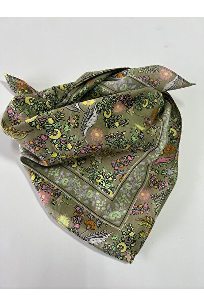 D scarf Βαμβακερή μπαντάνα με πράσινο σχέδιο λουλουδιών