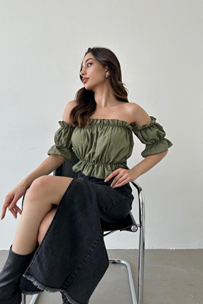 oshebu Χακί – Μπλούζα Madonna με λεπτομέρεια από λάστιχο