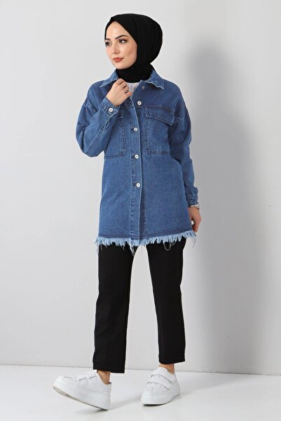 Modamihram Tassel Detailed Denim Jacket Light Denim 6011