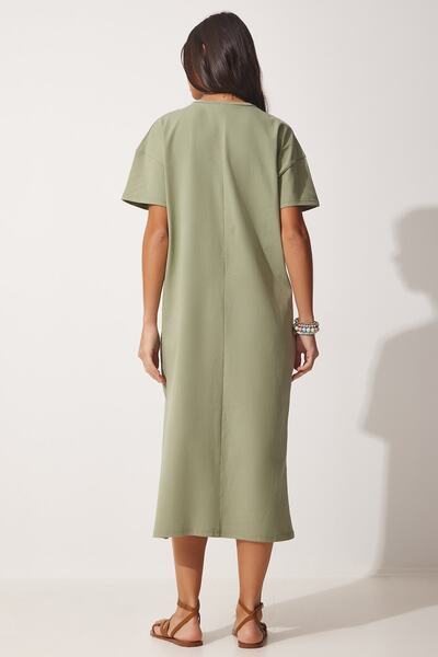 Happiness İstanbul Női khaki pamut nyári napi fésült pamut ruha UB00080