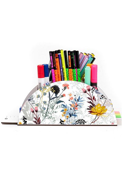kutuTR Wooden Vip Flower Series Rainbow Ruled Desktop Pen Holder Organizer Assembled Boxed