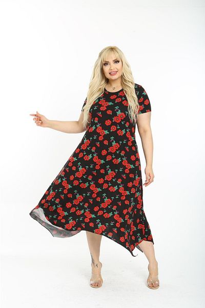 mami butik Plus Size Asymmetrical Skirt Short Sleeve Viscose Combed Cotton Stylish Comfortable Summer Dress