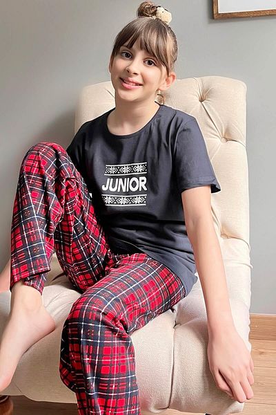 Pijamaevi Námořnická modrá Junior s krátkým rukávem Mother Daughter Family Pyžamo - dětská sada