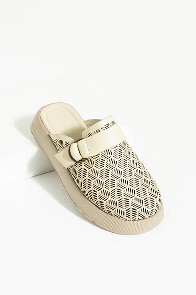 BENOTTİ Printed Beige Leather Slippers