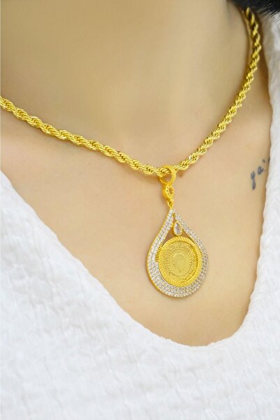 aytekgold Çeyrekli Damla Taşlı Kolye
