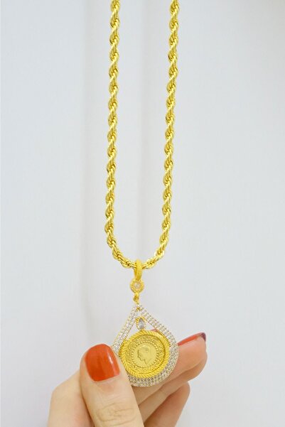 aytekgold Çeyrekli Damla Taşlı Kolye