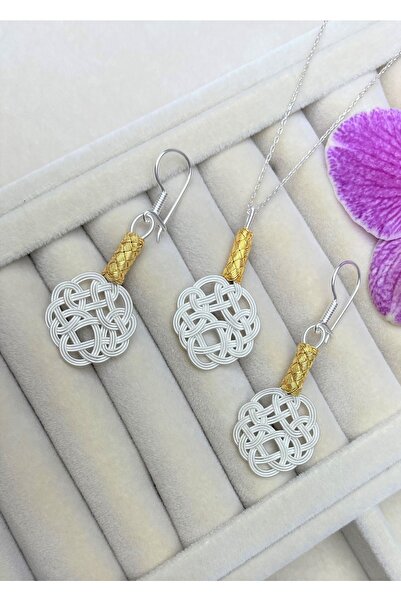 KAZZAZE Gümüş Kazaziye Aşk Düğümü Kolye Küpe Set - Set03