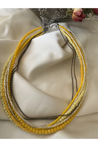 azra takı tasarım Handmade, Multi, Yellow, Chain Crystal Short Women's Necklace