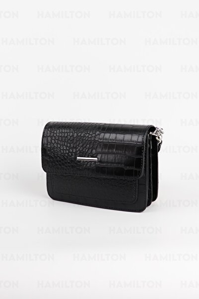 HAMILTON Original Women's Adjustable Cross Strap Leather Textured Chain Detailed Covered Stylish Shoulder Clutch Bag