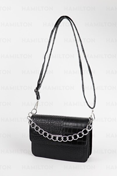 HAMILTON Original Women's Adjustable Cross Strap Leather Textured Chain Detailed Covered Stylish Shoulder Clutch Bag