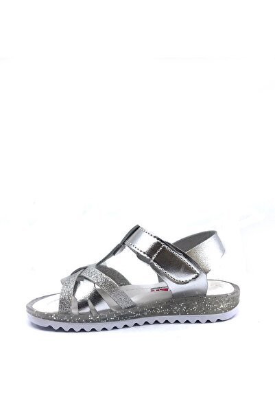 Arzen 4229 Gray Girl's Sandals with Glittered Cross Straps