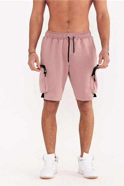 THIMOON Pink Oversize Men's Combed Cotton Shorts with Pockets