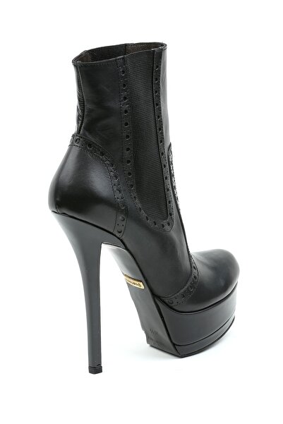 CANES AYAKKABI Kadın Siyah Deri Yüksek Ince Topuklu Bot