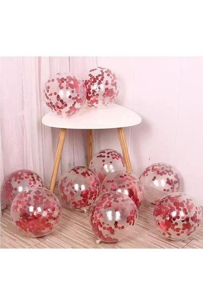 asöy Red Confetili Transparent Balloon 10 Pieces 30 cm Sequin Balloon Balloon Scale Transparent Balloon