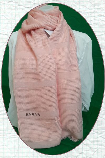 Sarar PinkTrendShawl - 75x190, Cotton and Etamine Mesh, Striped