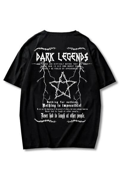 MYDARKSTYLE Dark Legends Design Written T-shirt - Black, Printed, Oversize, C...