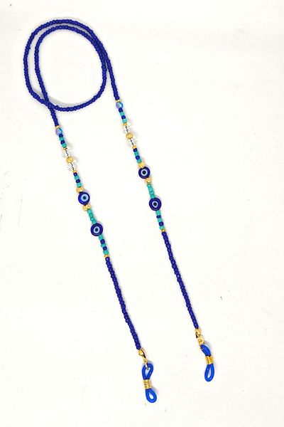 Elila Design Dark Blue Sand Beaded Glasses Strap with Evil Eye Beads