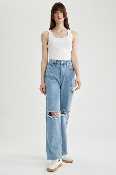 DeFacto 90s Wide Leg - Ripped Detailed Long Jeans A5148ax23hs