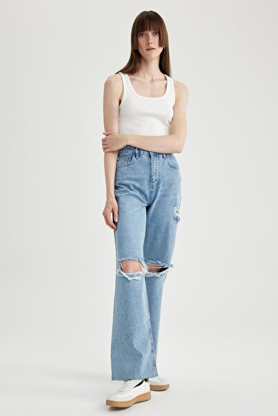 DeFacto 90s Wide Leg - Ripped Detailed Long Jeans A5148ax23hs