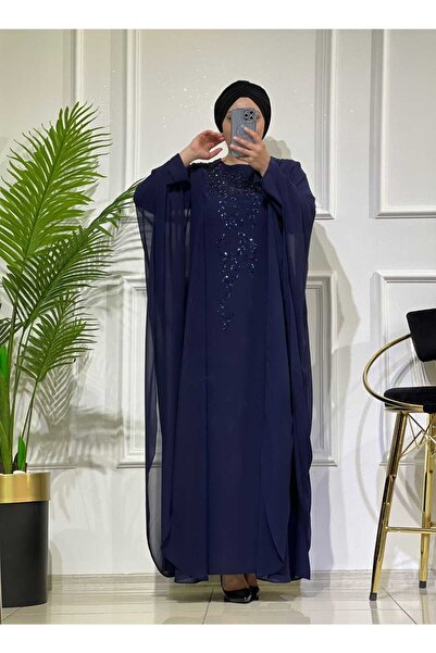 masalabiyem 3110 K150 Indigo Ön Taş Sifon Detay Abiye