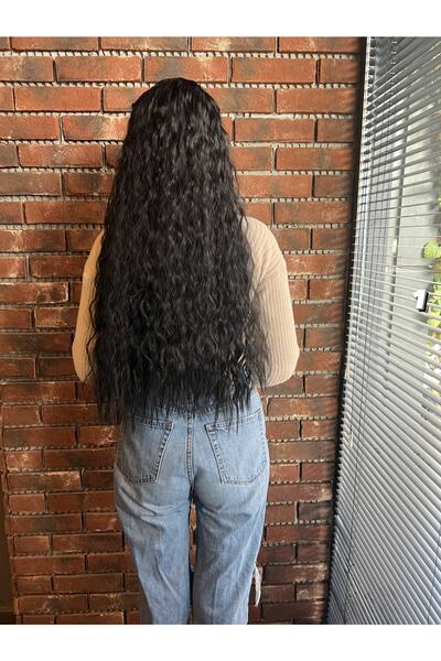 Suzan Peruk Fiber Sentetik Kabarık Dalgalı Yarım Ay + 2 Yan Çıt Çıt - Siyah