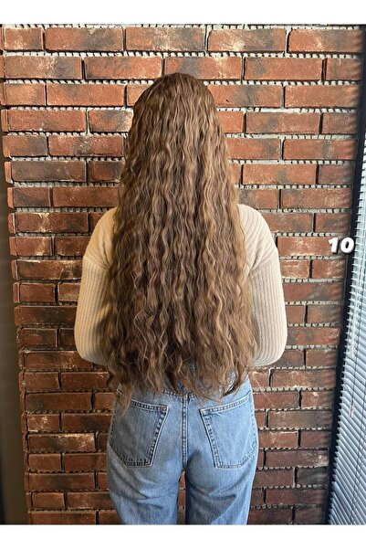 Suzan Peruk Fiber Sentetik Kabarık Dalgalı Yarım Ay + 2 Yan Çıt Çıt - Kumral