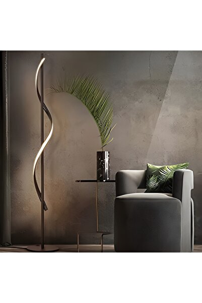 LIGHTMORE Dekoratif Dalgalı Led Lambader, Burgu Ayaklı, Siyah, 3000k Sarı Işık