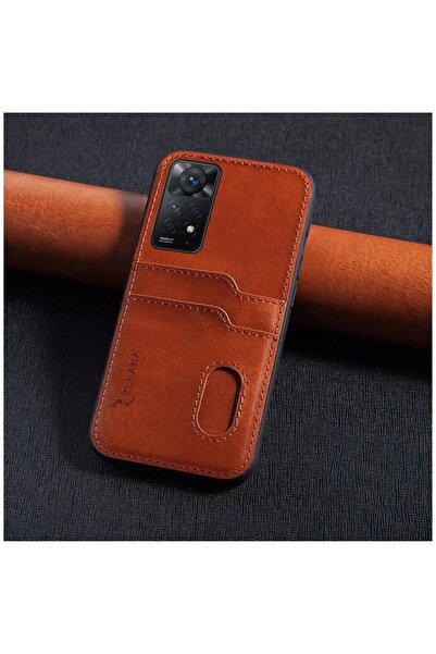Zebana Xiaomi Redmi Note 12 Pro Uyumlu Kılıf Kartlıklı Lüx Deri Kılıf Koyu Ka...