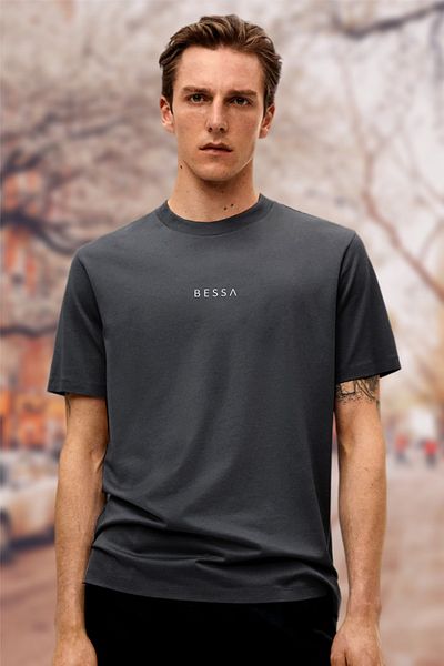 BESSA Ανδρικό μπλουζάκι με στάμπα Smoked Crew Neck