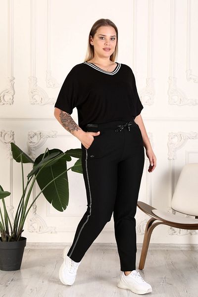 xlargebutik Plus Size Women's Clothing Black and White Blouse