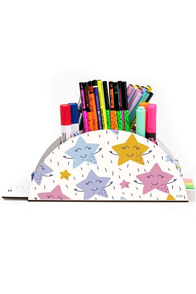 kutuTR Wooden Vip Student Series Rainbow Ruled Desktop Pen Holder Organizer for Kids Assembled Boxed