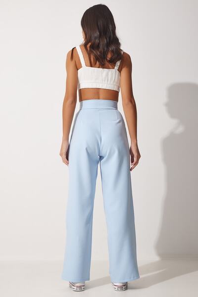 Happiness İstanbul Kadın Gök Mavi Beli Cırt Cırt Kapamalı Bol Pantolon YL00001