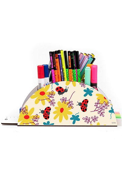kutuTR Wooden Vip Flower Series Rainbow Ruled Desktop Pen Holder For Kids Organizer Assembled Boxed