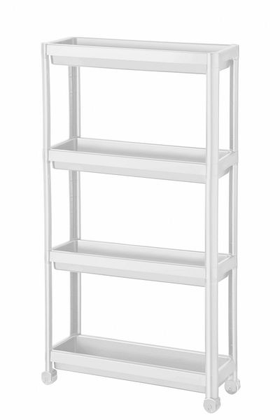 LIUWA Rectangular 4-Tier Shelving Unit with Wheels White Bathroom Kitchen Organizer Organizer Shelf