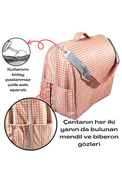 annebebektasarım Babynest with Bag, Baby Bag, Carrying Parent's Side Reflux Bed with Houndstooth Pattern