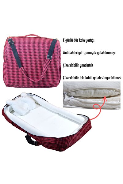 annebebektasarım Babynest with Bag, Baby Bag, Carrying Parent's Side Reflux Bed with Houndstooth Pattern