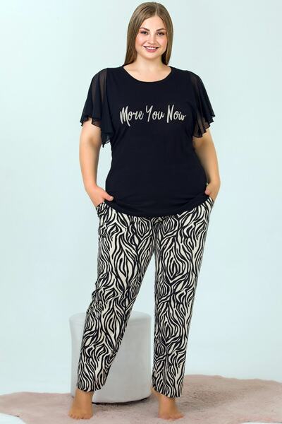 Jenny Daphne Set de pijamale lungi cu mâneci scurte de mărime mare, negru
