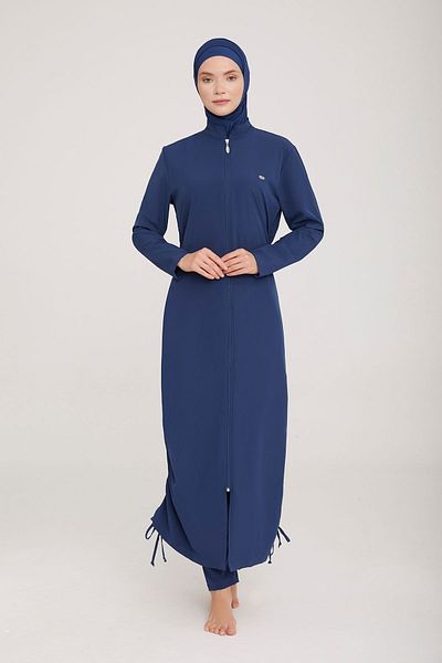 Remsa Mayo Long Full Length Fully Covered Hijab Swimsuit Wınta 4065 Light Navy Blue