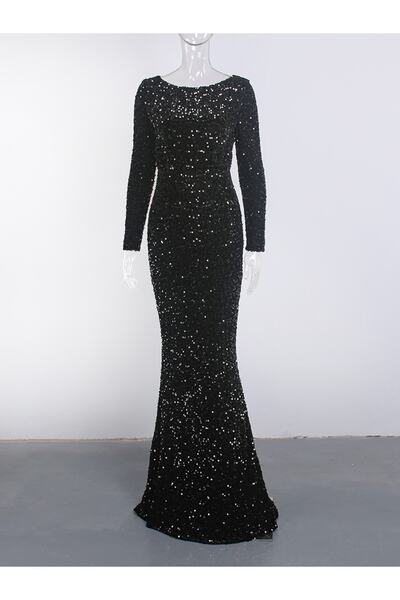 Styling Park Velvet Sequin Long Evening Dress