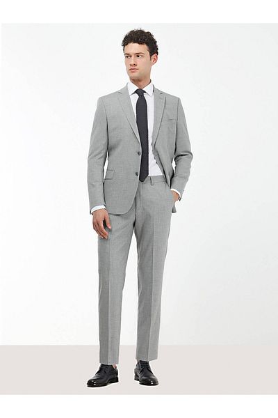 Kip Gray Striped Double Slit Mono Collar Regular Fit 4 Drop Suit