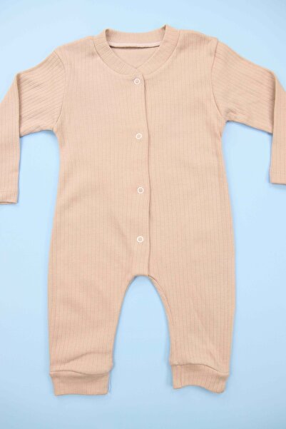 Lindakids Fitilli Düz Kahverengi Erkek Bebek Tulum