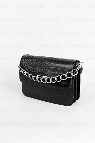 HAMILTON Original Women's Adjustable Cross Strap Leather Textured Chain Detailed Covered Stylish Shoulder Clutch Bag